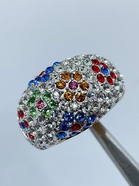 Swarovski Crystal Elements Multicolor Dome Ring Gold Statement Cocktail Bold 7